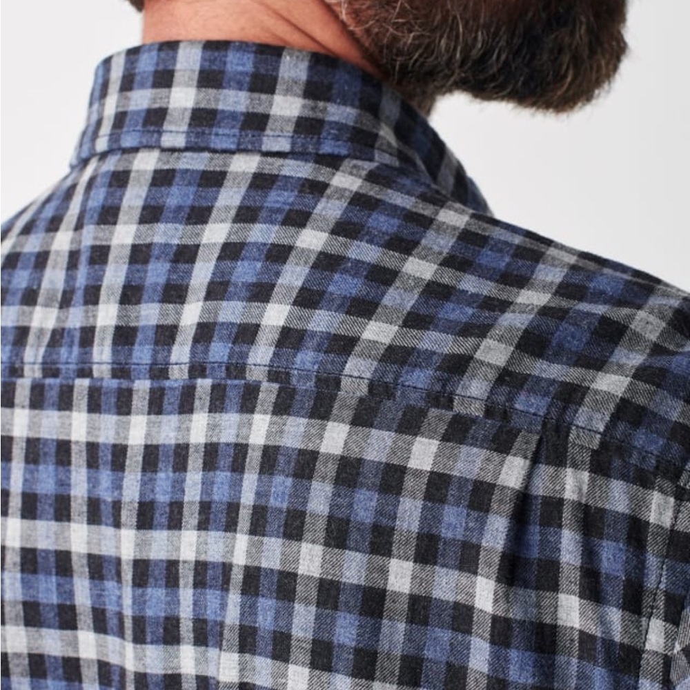 Faherty Stretch Featherweight Flannel Windpoint Plaid Blue Grey Checker Classic - Picture 5 of 11